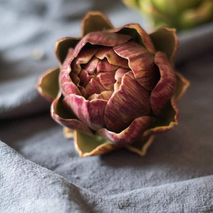 Set of 3 realistic artificial artichokes in vibrant colors, showcasing their lifelike texture and detail.