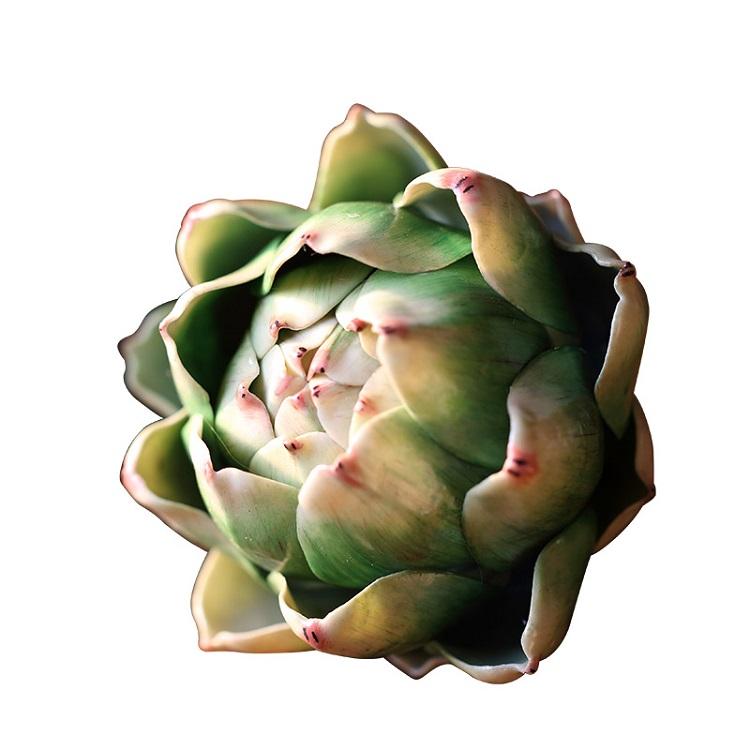 Set of 3 realistic artificial artichokes in vibrant colors, showcasing their lifelike texture and detail.