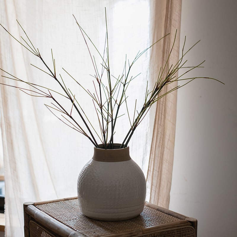 30-inch tall artificial bamboo stem with realistic green leaves, perfect for home or office decor.