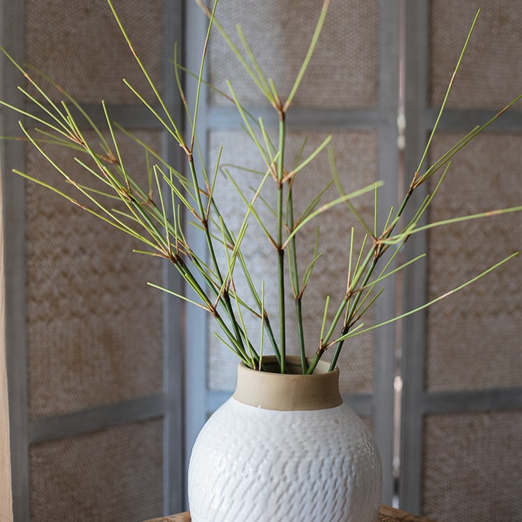 30-inch tall artificial bamboo stem with realistic green leaves, perfect for home or office decor.