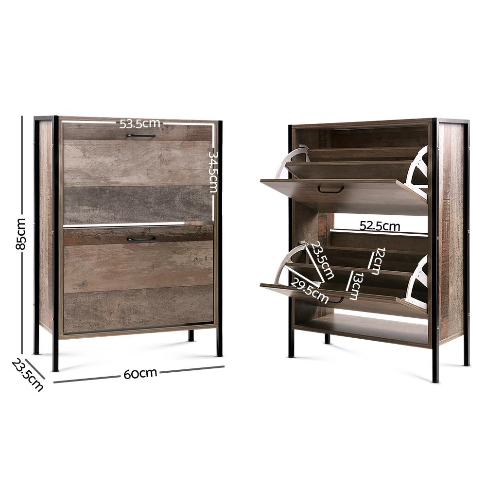 Artiss 12 Pair Wooden Vintage Shoe Rack Storage Cabinet showcasing its industrial chic design and wood grain finish.