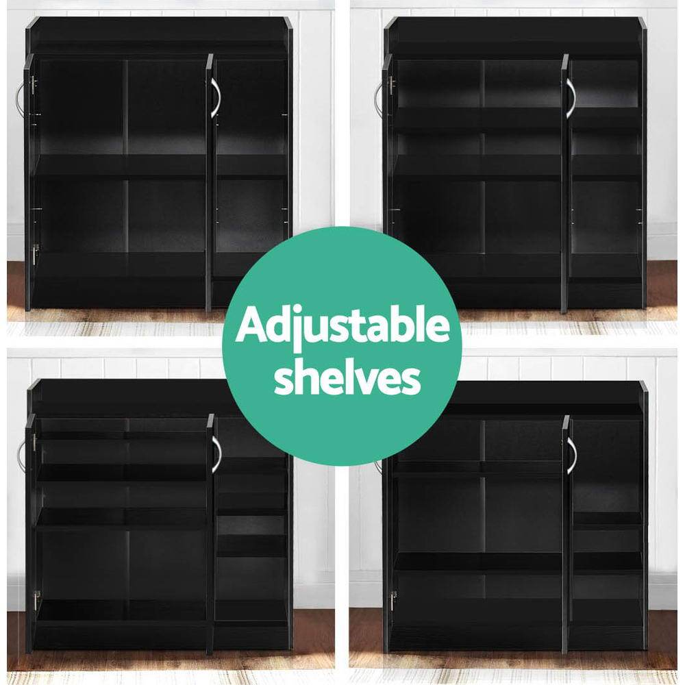 Artiss 2 Doors Shoe Cabinet in black with adjustable shelves and silver handles, designed for stylish shoe storage.