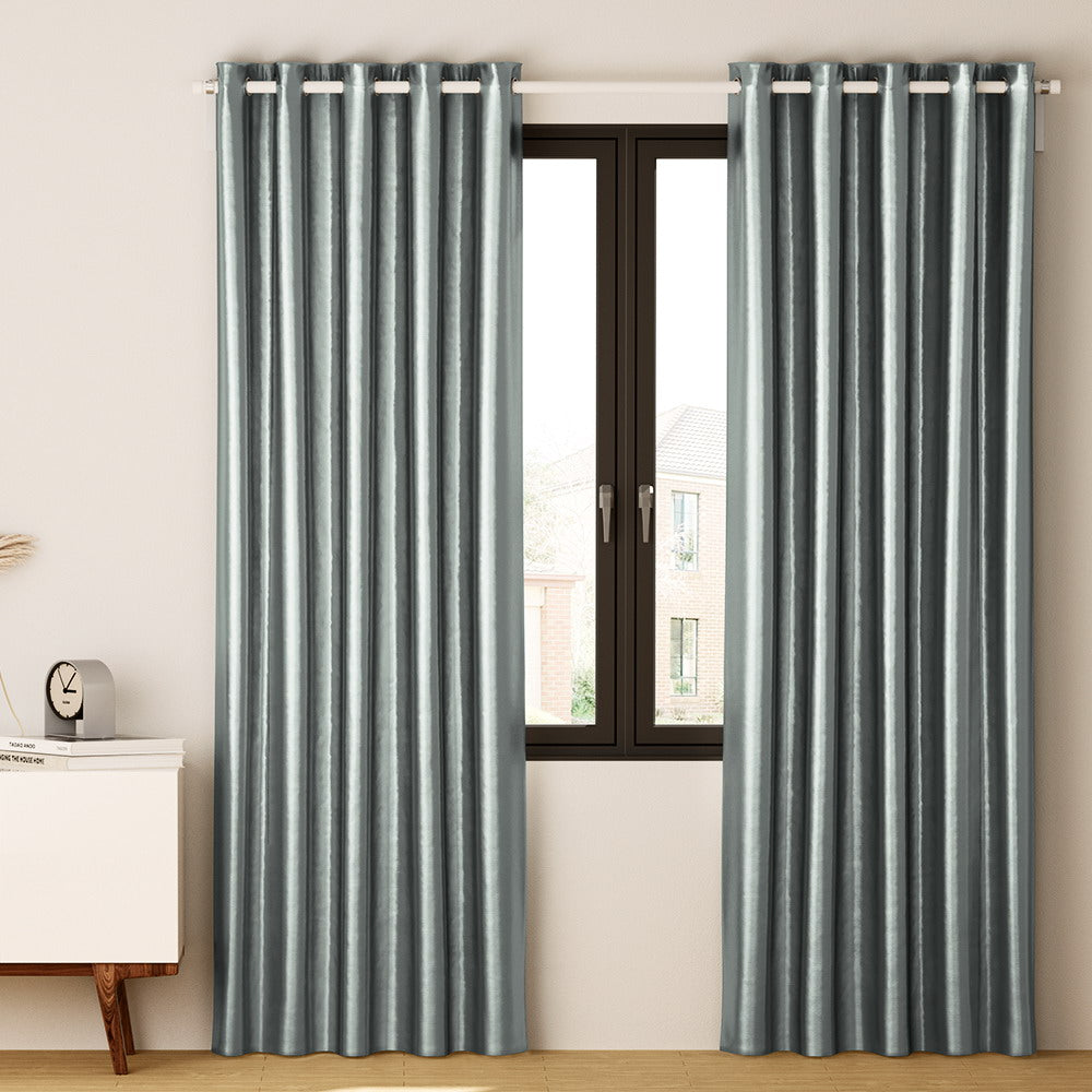 Artiss 2X Blockout Curtains in grey, featuring stainless steel eyelets and soft triple weave fabric, ideal for light and noise reduction.