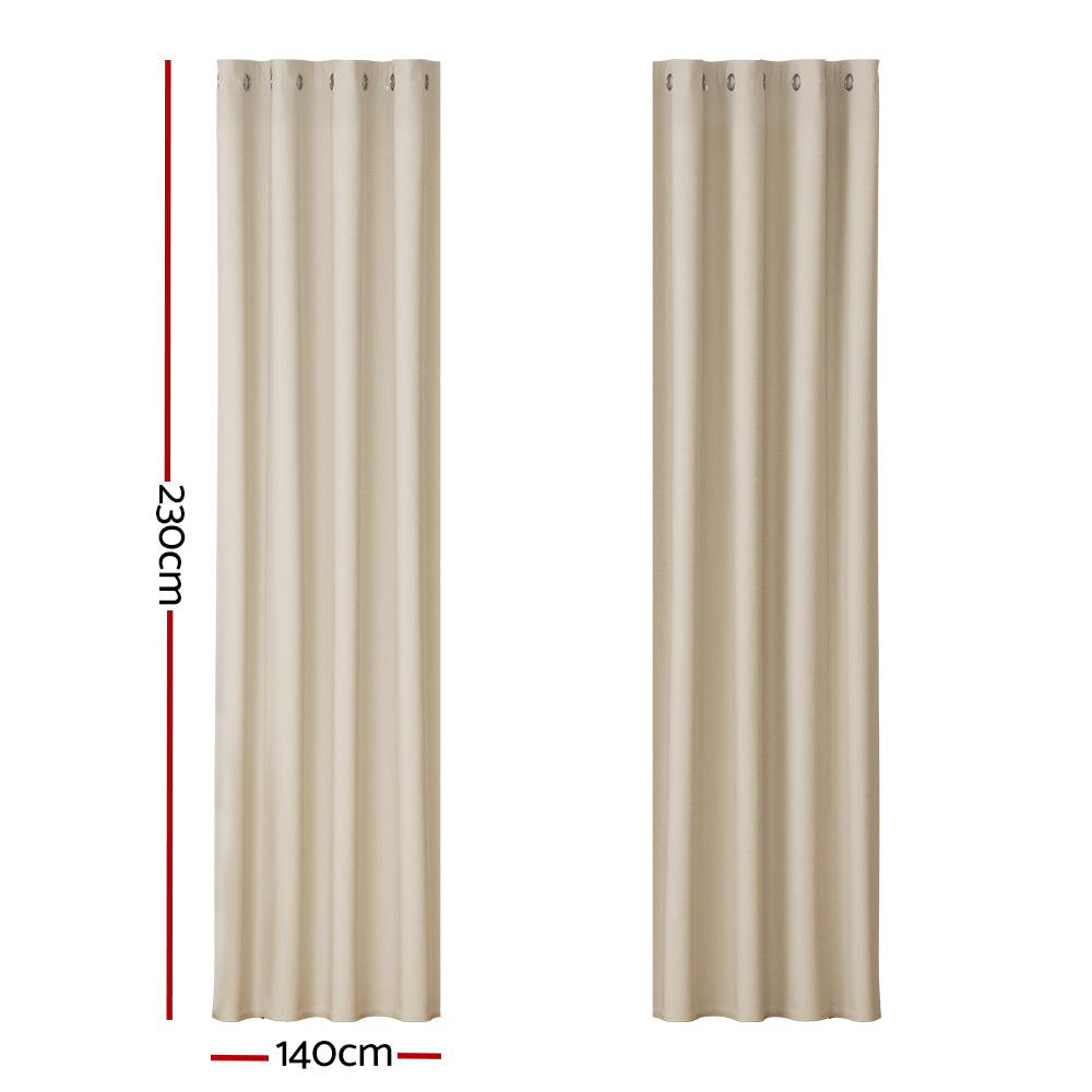 Artiss 2X Blockout Curtains in beige color, featuring stainless steel eyelets and soft triple weave fabric, ideal for light and temperature control.