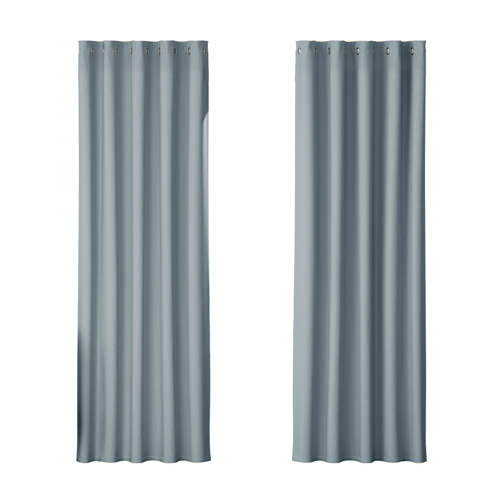 Artiss 2X Blockout Curtains in grey, featuring stainless steel eyelets and soft triple weave fabric, ideal for light blocking and thermal insulation.