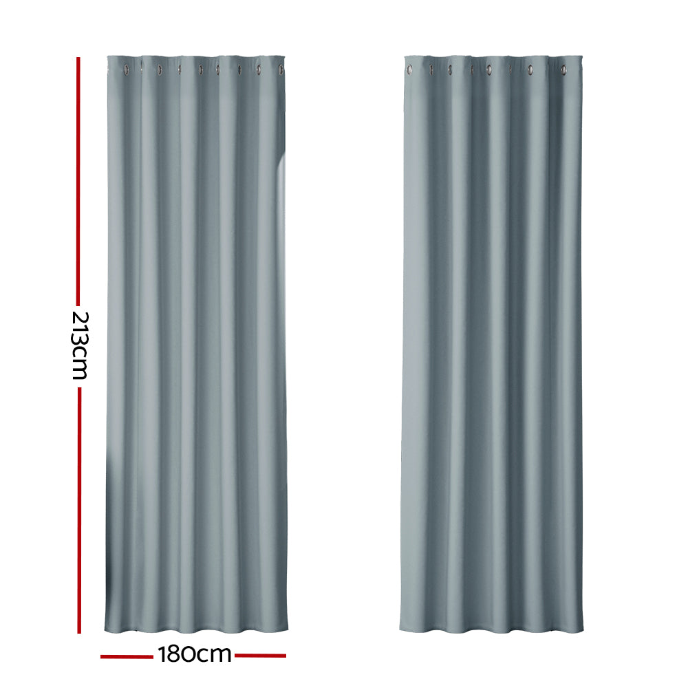 Artiss 2X Blockout Curtains in grey, featuring stainless steel eyelets and soft triple weave fabric, ideal for light blocking and thermal insulation.