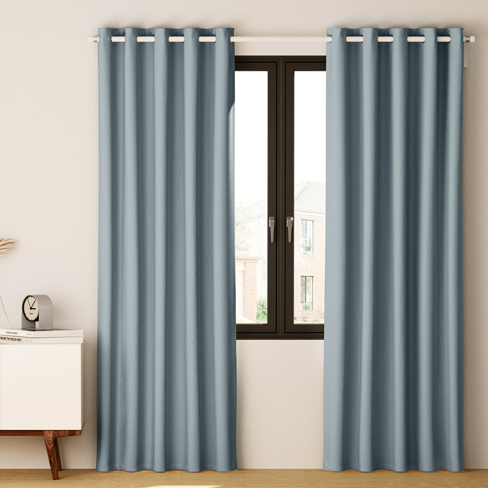 Artiss 2X Blockout Curtains in grey, featuring stainless steel eyelets and soft triple weave fabric, ideal for light blocking and thermal insulation.