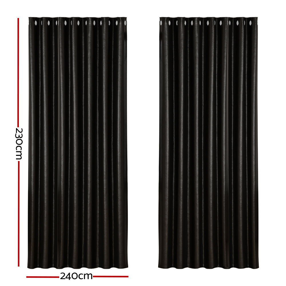 Artiss 2X Blockout Curtains in black, featuring stainless steel eyelets and soft triple weave fabric, ideal for light and noise reduction.