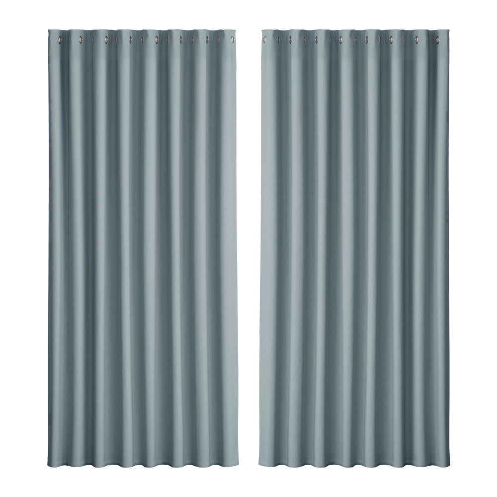 Artiss 2X Blockout Curtains in grey, featuring stainless steel eyelets and soft triple weave fabric, designed for light blocking and thermal insulation.