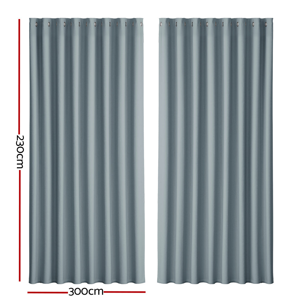 Artiss 2X Blockout Curtains in grey, featuring stainless steel eyelets and soft triple weave fabric, designed for light blocking and thermal insulation.