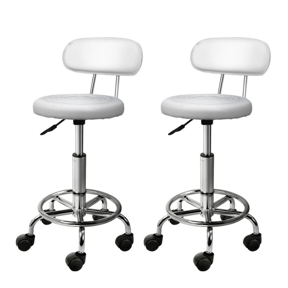 Artiss 2X Saddle Salon Stool featuring a round seat, backrest, and chrome base, designed for comfort and style in salons and other professional spaces.