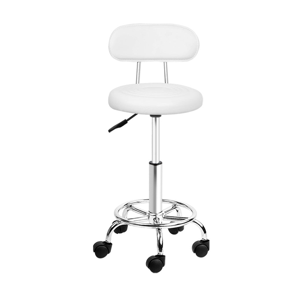 Artiss 2X Saddle Salon Stool featuring a round seat, backrest, and chrome base, designed for comfort and style in salons and other professional spaces.