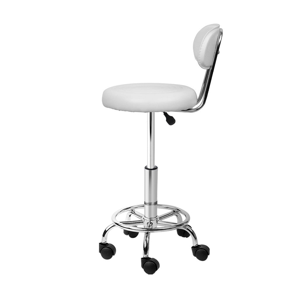 Artiss 2X Saddle Salon Stool featuring a round seat, backrest, and chrome base, designed for comfort and style in salons and other professional spaces.