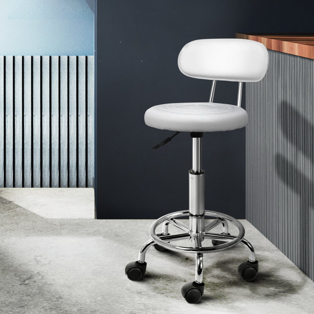 Artiss 2X Saddle Salon Stool featuring a round seat, backrest, and chrome base, designed for comfort and style in salons and other professional spaces.