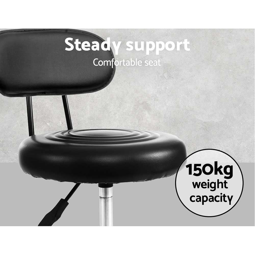 Artiss 2X Salon Stool featuring a swivel backrest, black PU leather upholstery, and a sturdy base with castor wheels, perfect for salons and studios.