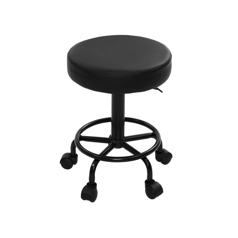 Artiss 2X Salon Stool featuring a round seat design, premium PU leather upholstery, and a sturdy black powder-coated iron base.