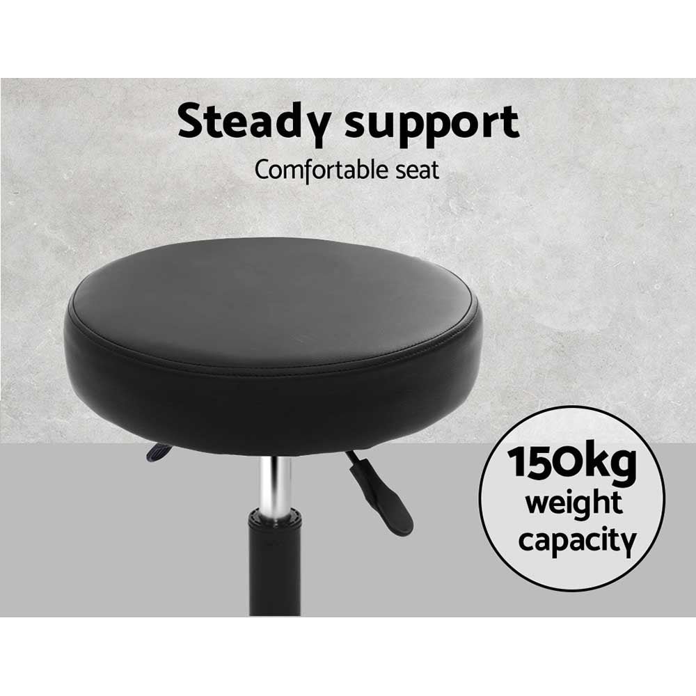 Artiss 2X Salon Stool featuring a round seat design, premium PU leather upholstery, and a sturdy black powder-coated iron base.