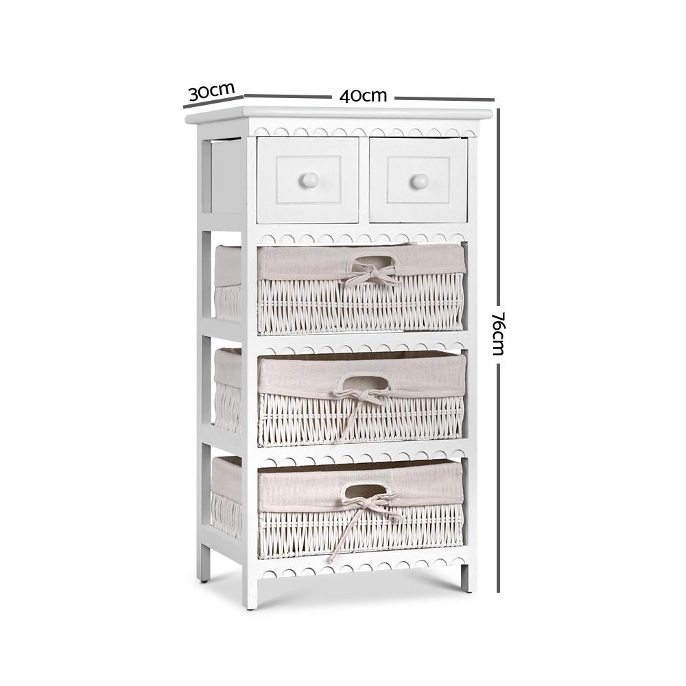 Artiss 3 Basket Storage Drawers in White, featuring two drawers and three removable baskets for stylish organization.