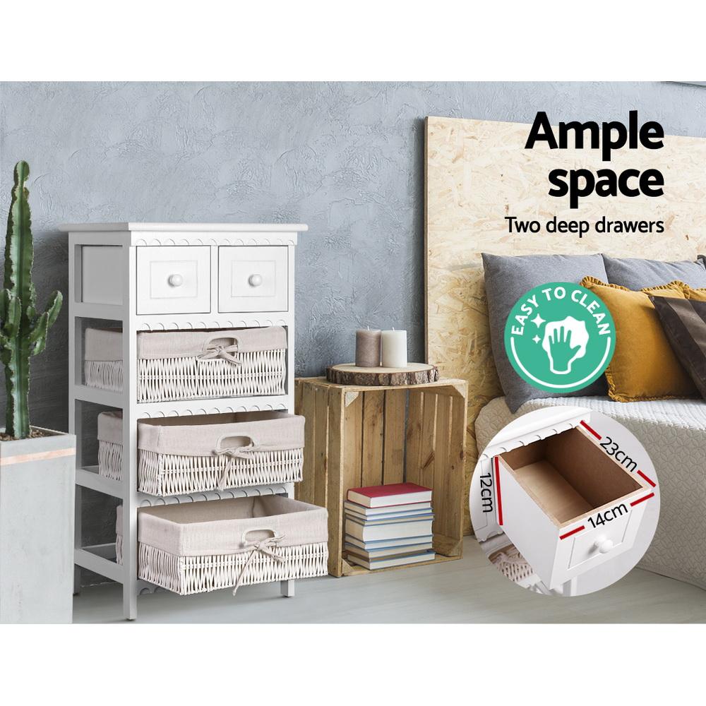 Artiss 3 Basket Storage Drawers in White, featuring two drawers and three removable baskets for stylish organization.