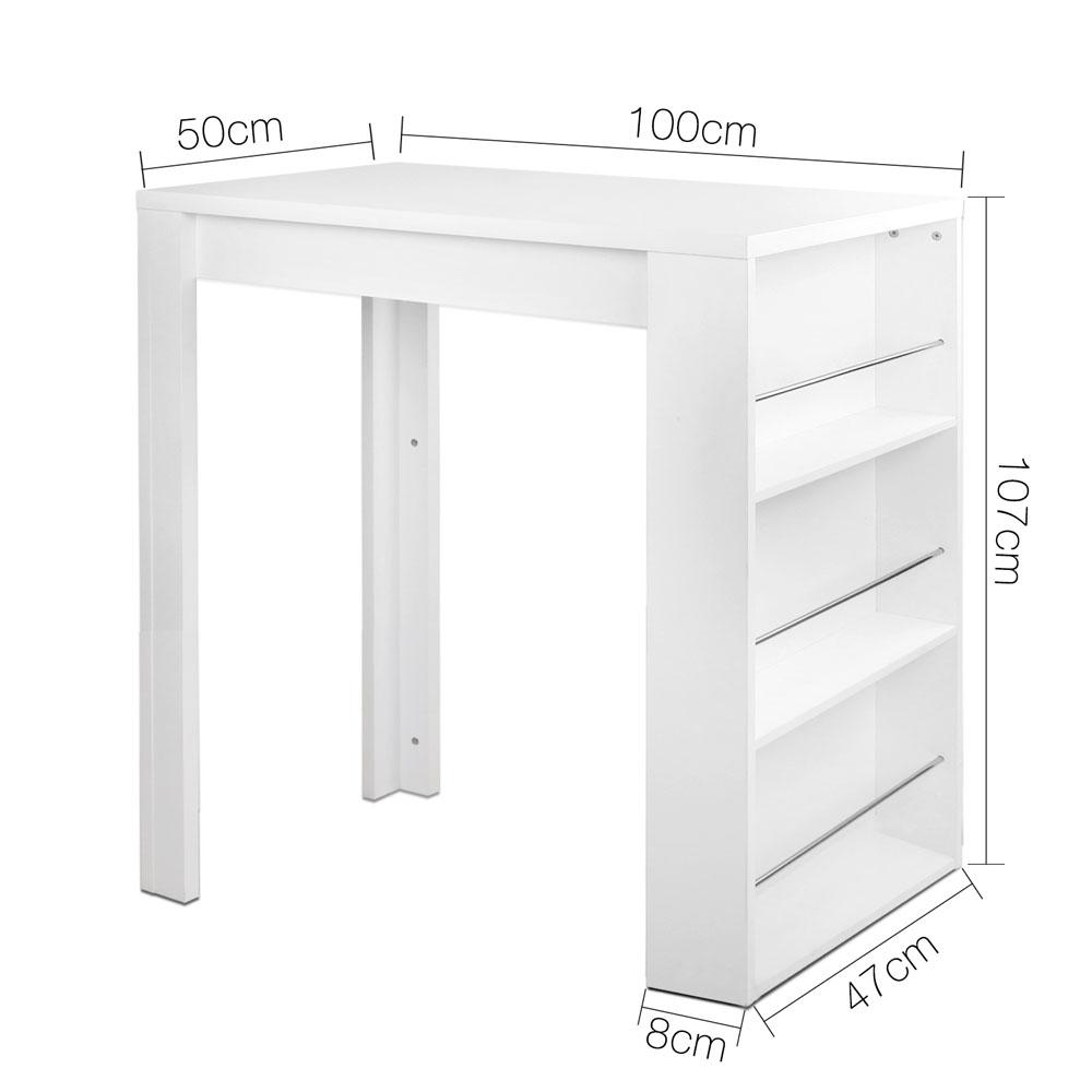 Artiss 3 Level Storage Bar Table in white with three shelves for storage, ideal for home or office use.