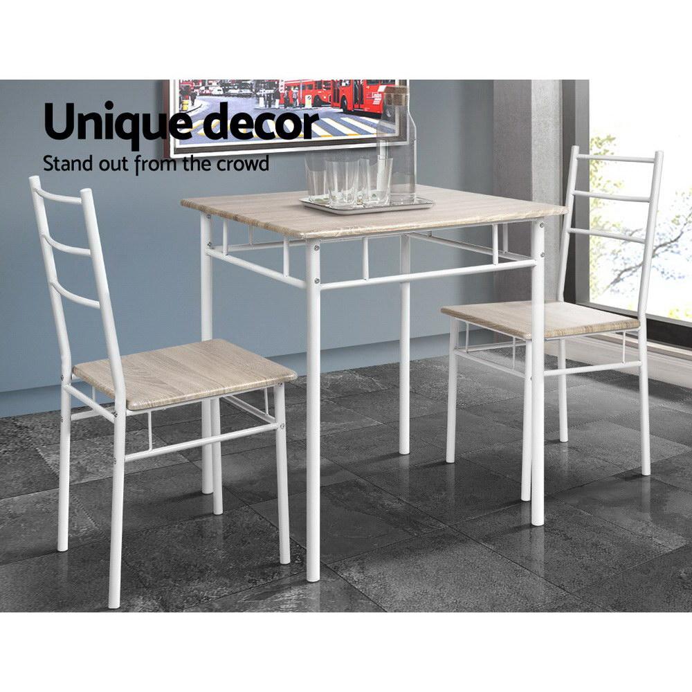 Artiss 3 Piece Dining Set featuring a natural wood finish and industrial design with a sturdy steel frame.