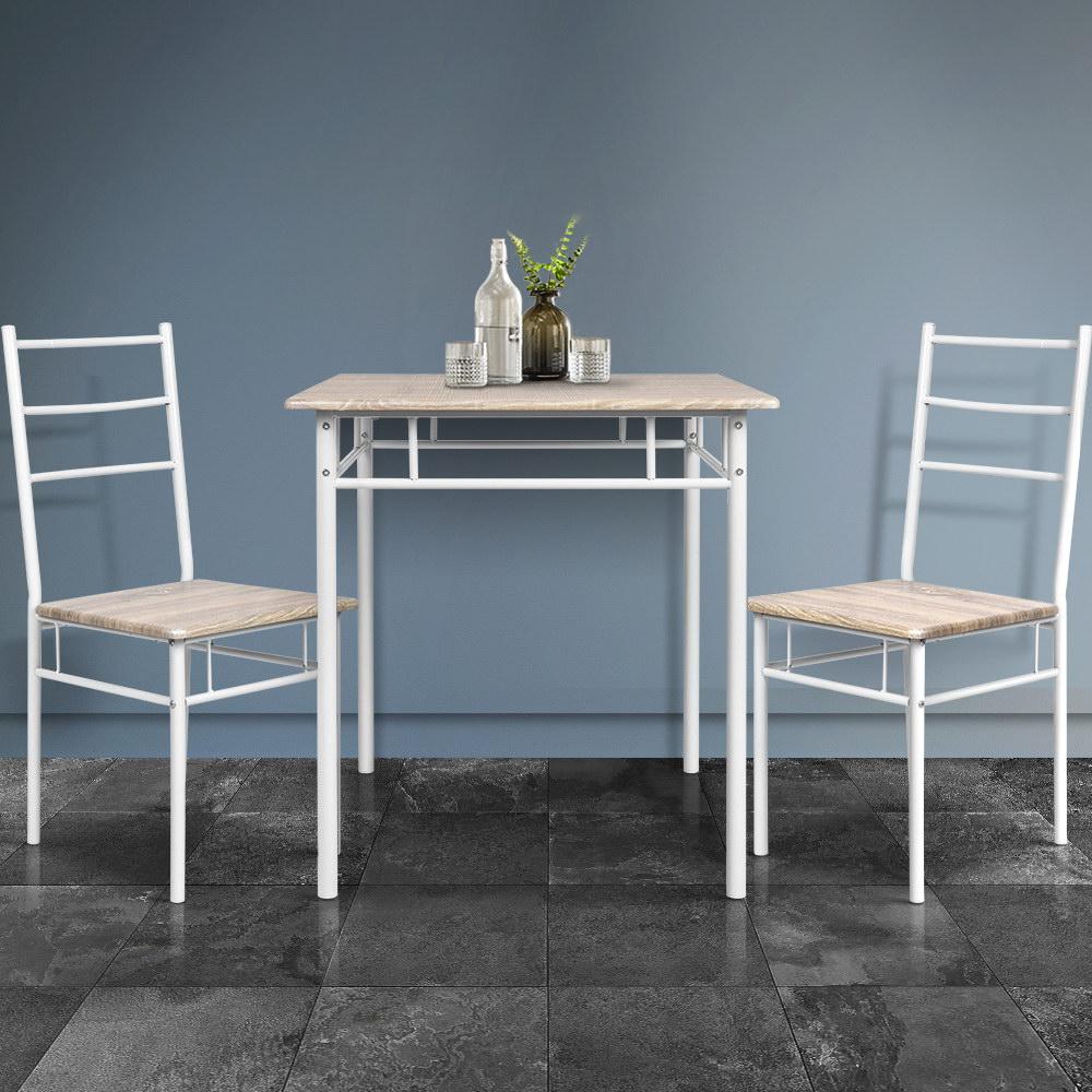 Artiss 3 Piece Dining Set featuring a natural wood finish and industrial design with a sturdy steel frame.