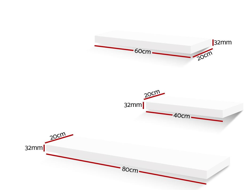 Artiss 3 Piece Floating Wall Shelves in white, showcasing three sturdy shelves mounted on a wall, ideal for home decor and organization.