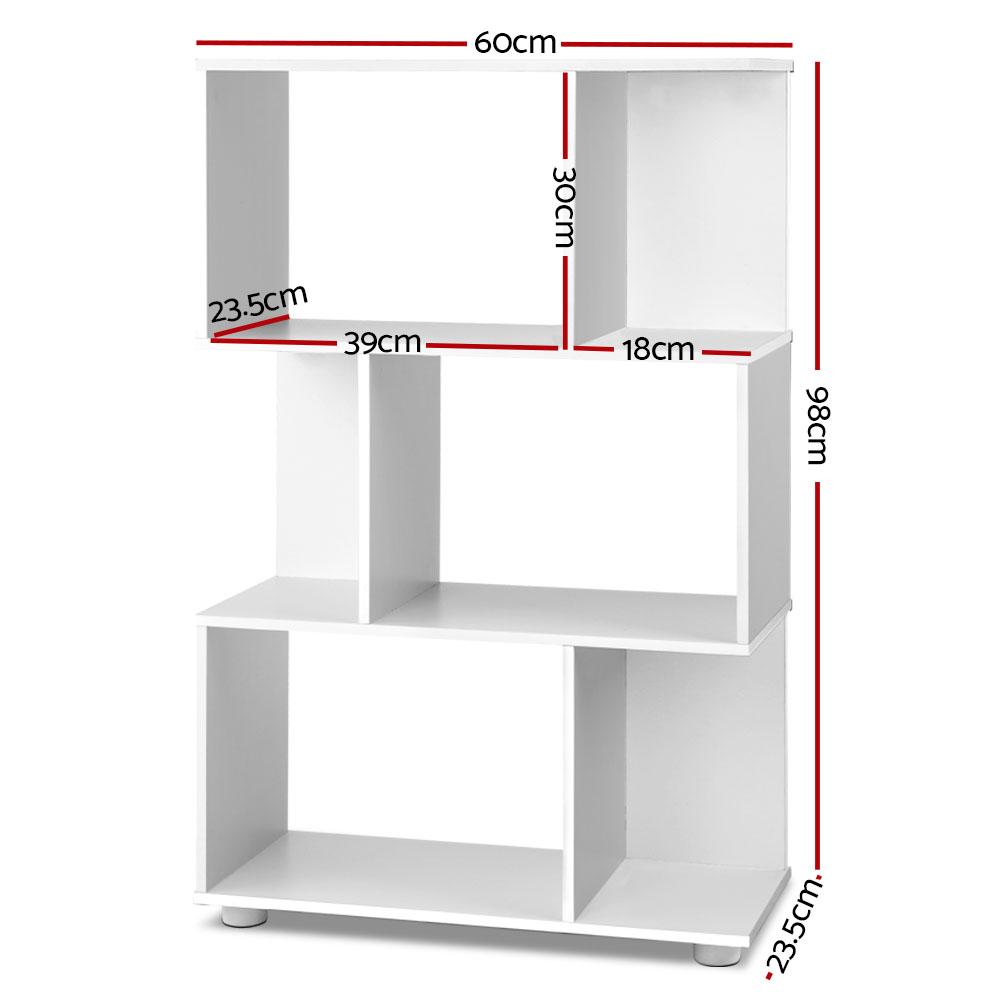 Artiss 3 Tier Zig Zag Bookshelf in white, showcasing its unique zig-zag design and three spacious tiers for displaying books and decor.