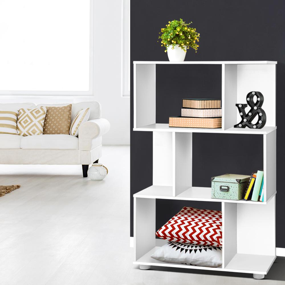 Artiss 3 Tier Zig Zag Bookshelf in white, showcasing its unique zig-zag design and three spacious tiers for displaying books and decor.