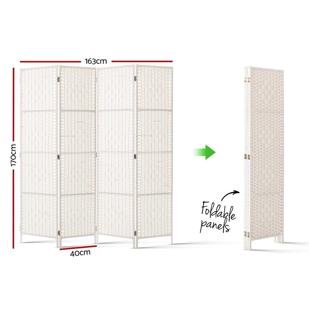 Artiss 4 Panel Room Divider Screen made of solid New Zealand wood and hand-woven rattan, showcasing its elegant design and foldable functionality.