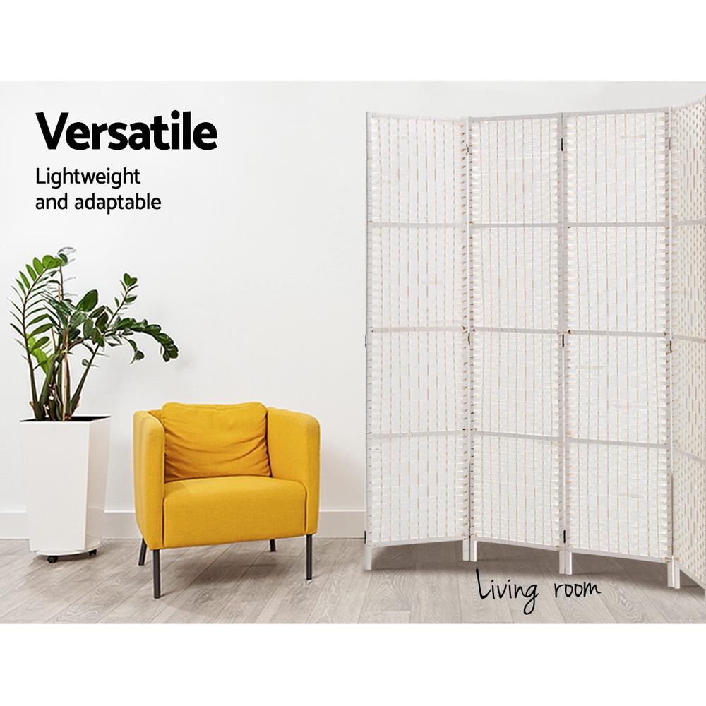 Artiss 4 Panel Room Divider Screen made of solid New Zealand wood and hand-woven rattan, showcasing its elegant design and foldable functionality.