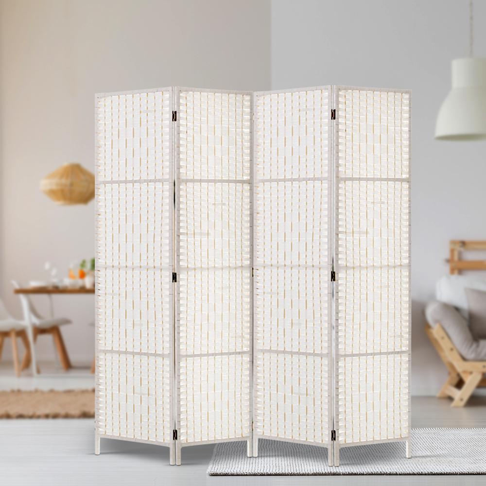 Artiss 4 Panel Room Divider Screen made of solid New Zealand wood and hand-woven rattan, showcasing its elegant design and foldable functionality.