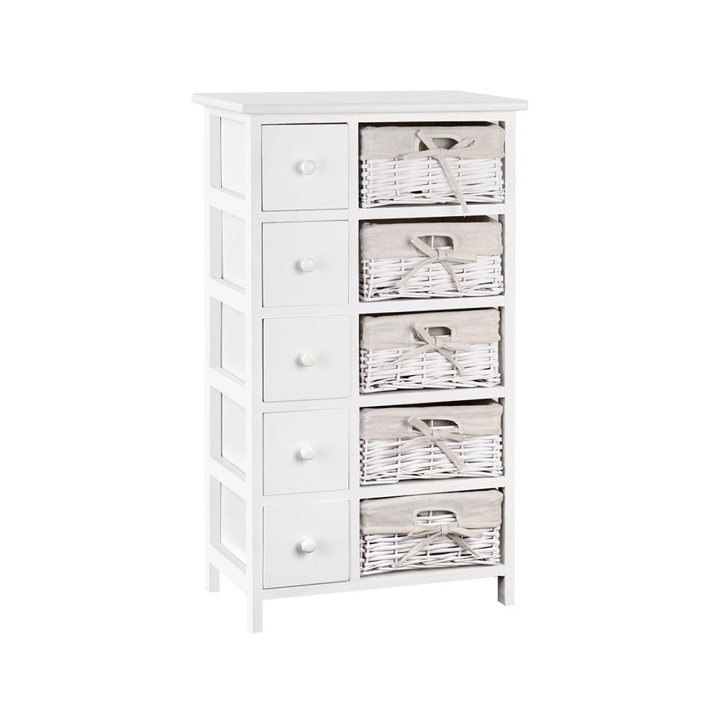 Artiss 5 Basket Storage Drawers in white, featuring five deep drawers and removable baskets, perfect for stylish home organization.