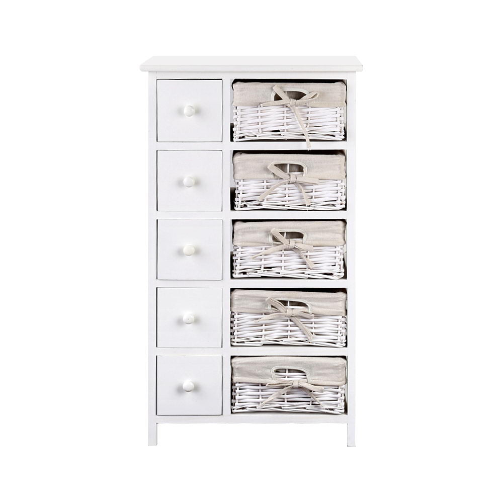 Artiss 5 Basket Storage Drawers in white, featuring five deep drawers and removable baskets, perfect for stylish home organization.