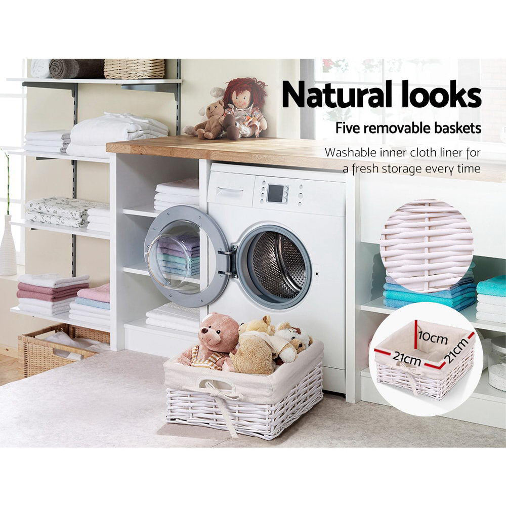 Artiss 5 Basket Storage Drawers in white, featuring five deep drawers and removable baskets, perfect for stylish home organization.