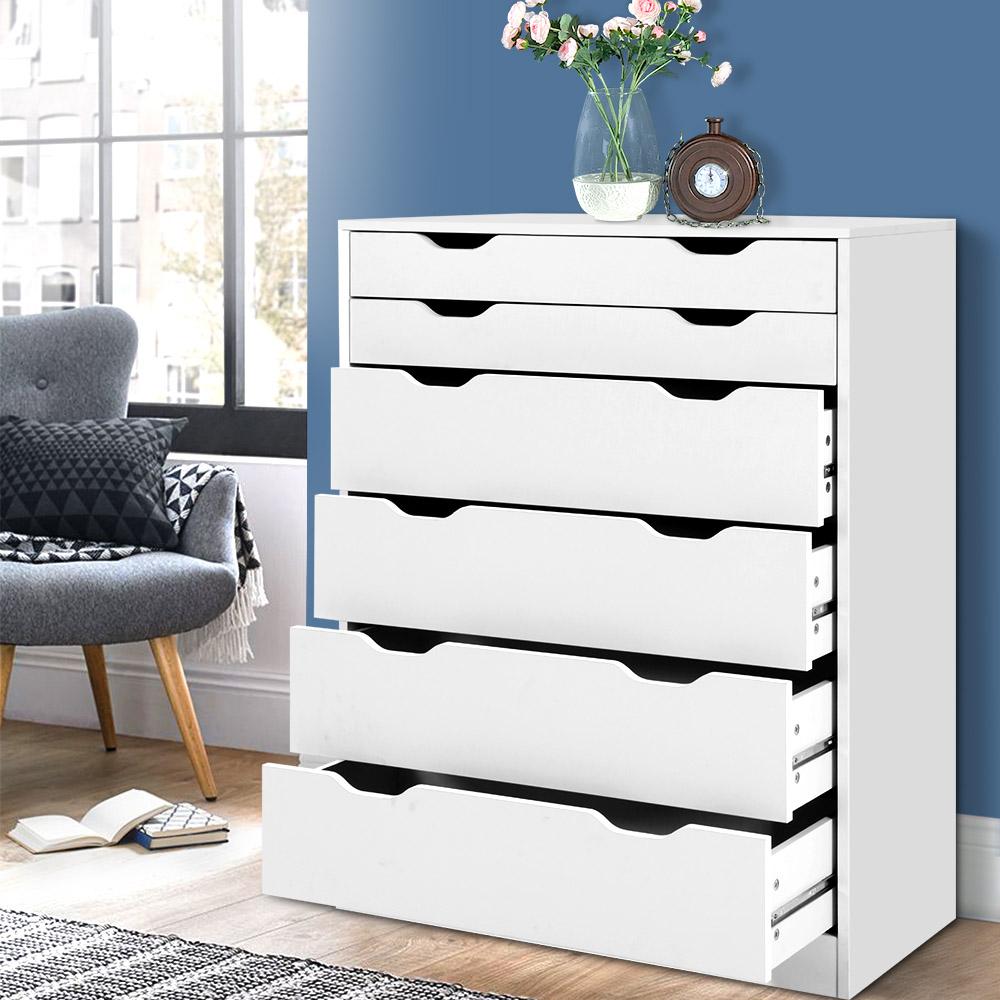 Artiss 6 Chest of Drawers Tallboy Cabinet in white finish with six drawers and stylish air gap handles.