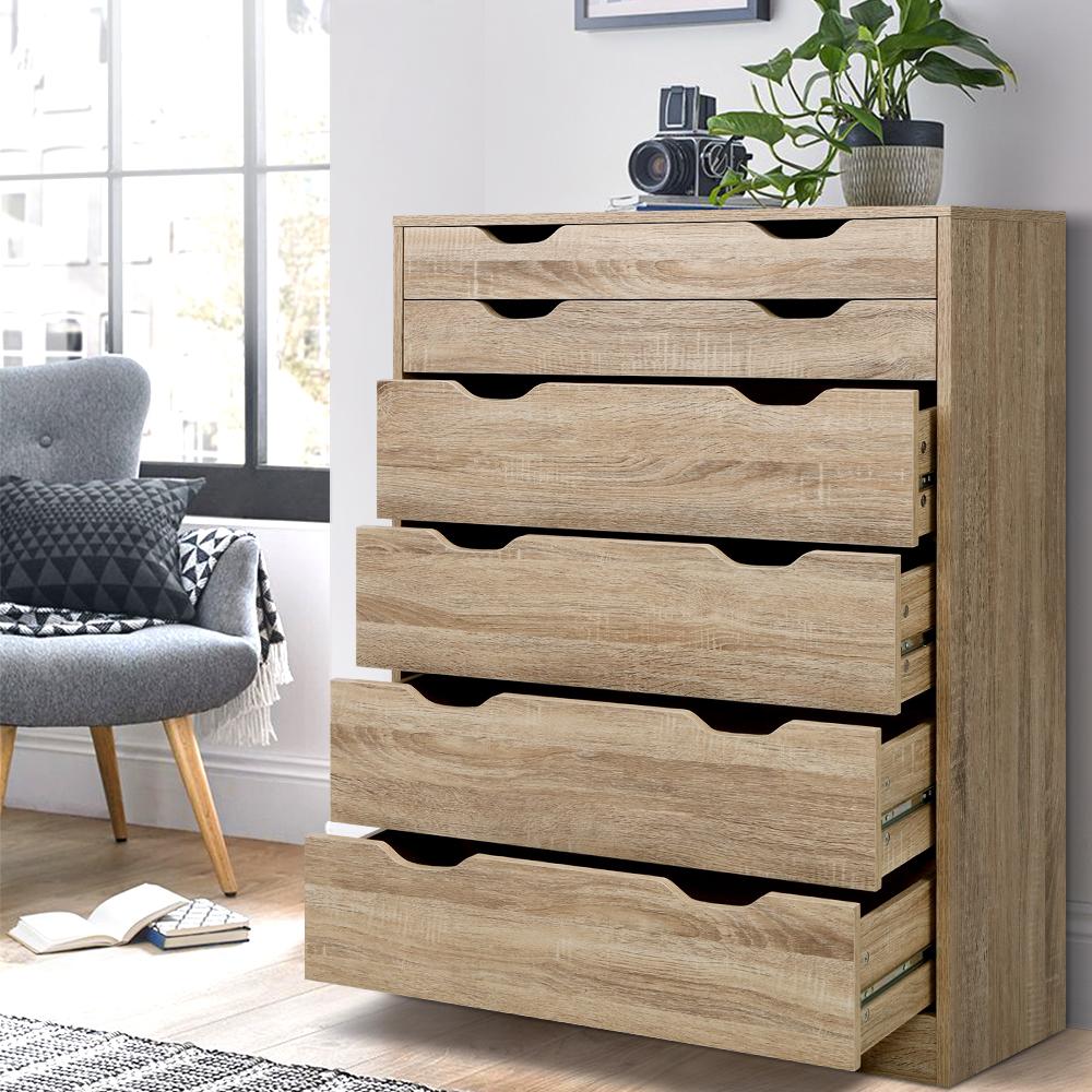 Artiss 6 Chest of Drawers Tallboy Dresser in oak finish with six drawers and stylish air gap handles.