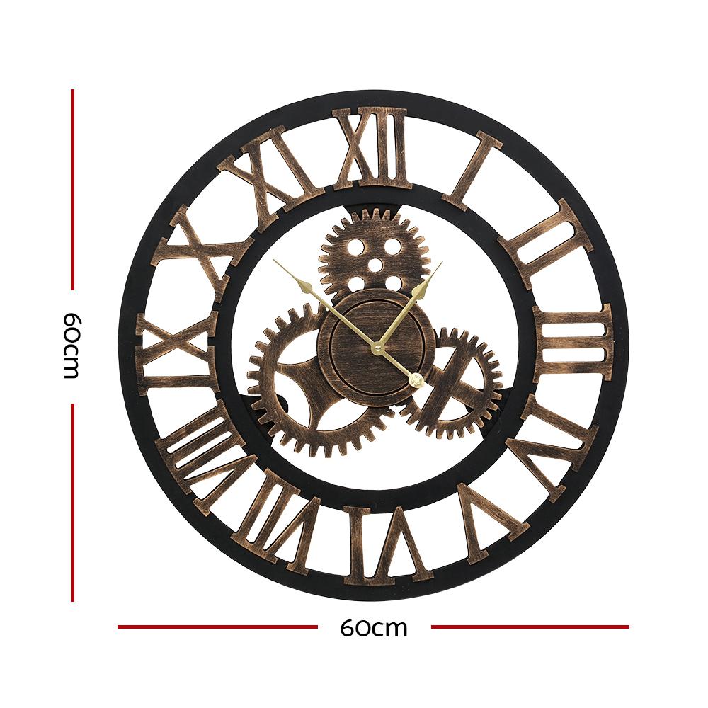 Artiss 60CM Wall Clock featuring a vintage steampunk design with large cogwheels and 3D Roman numerals, perfect for home decor.