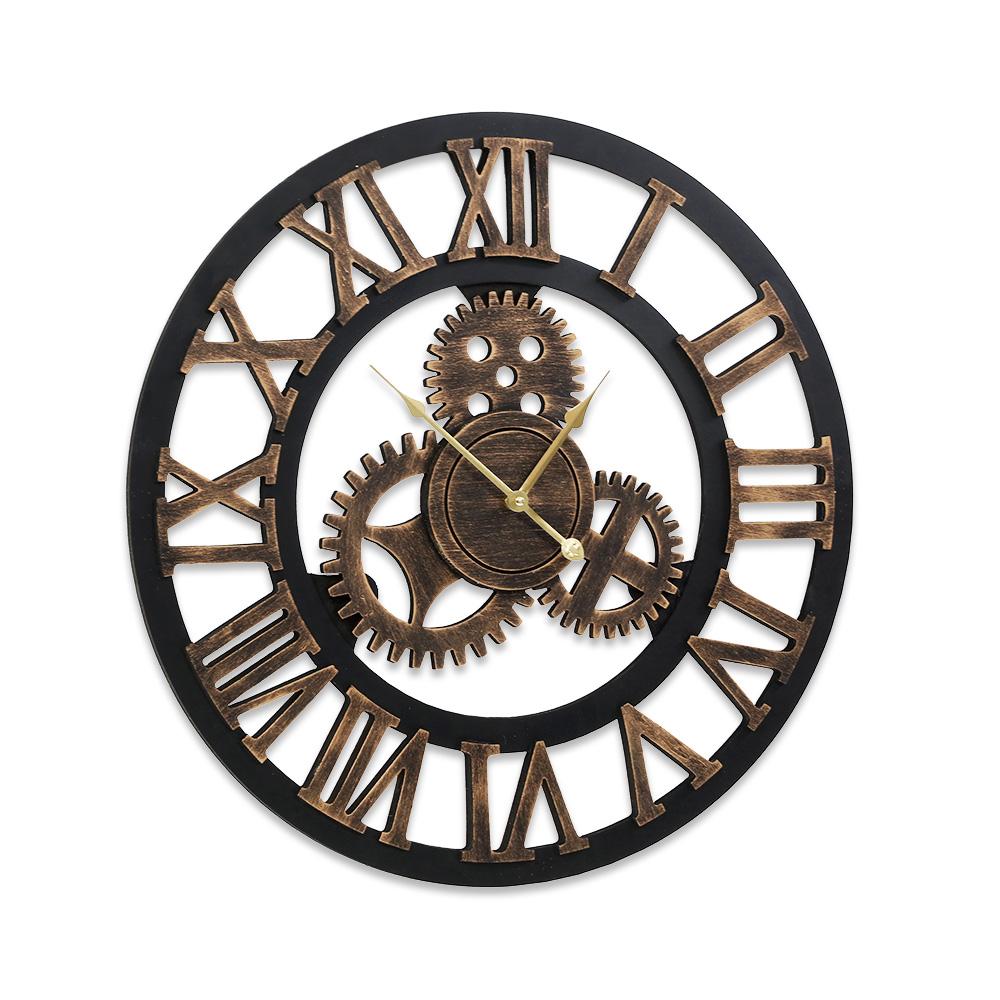 Artiss 60CM Wall Clock featuring a vintage steampunk design with large cogwheels and 3D Roman numerals, perfect for home decor.