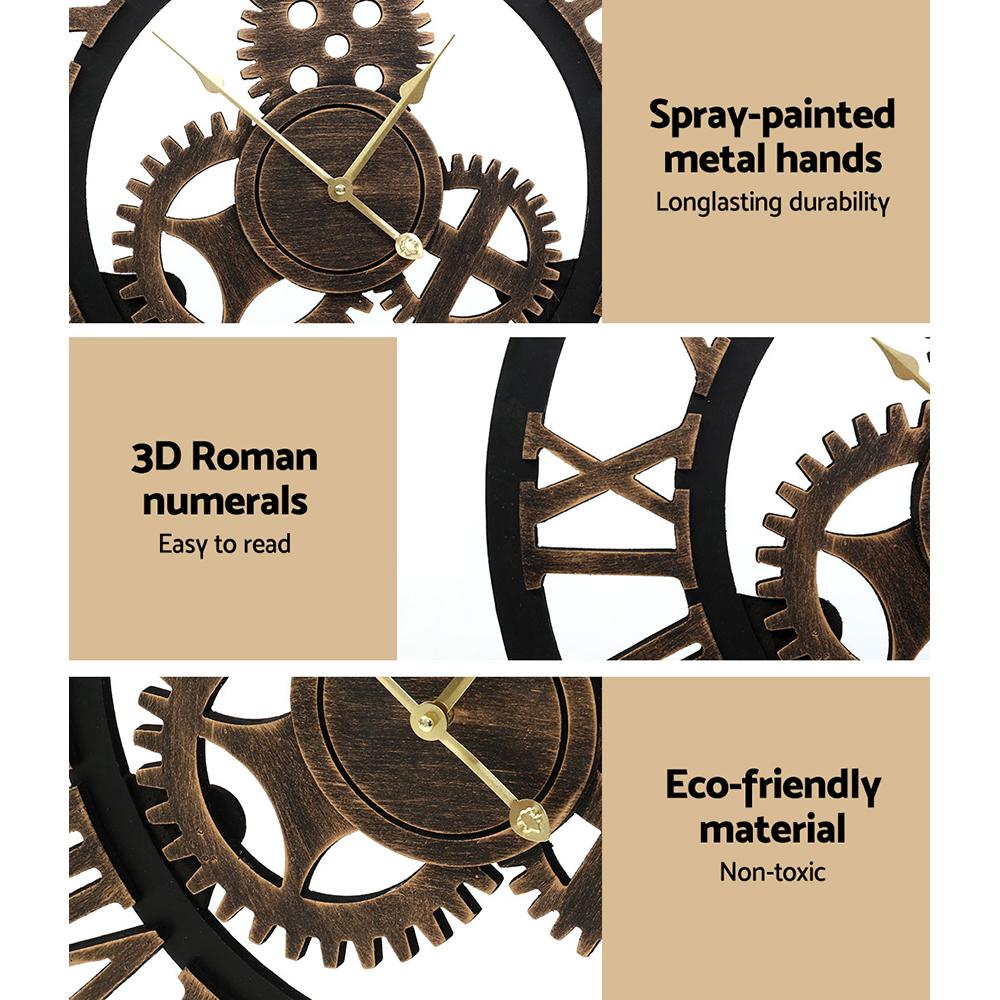 Artiss 60CM Wall Clock featuring a vintage steampunk design with large cogwheels and 3D Roman numerals, perfect for home decor.