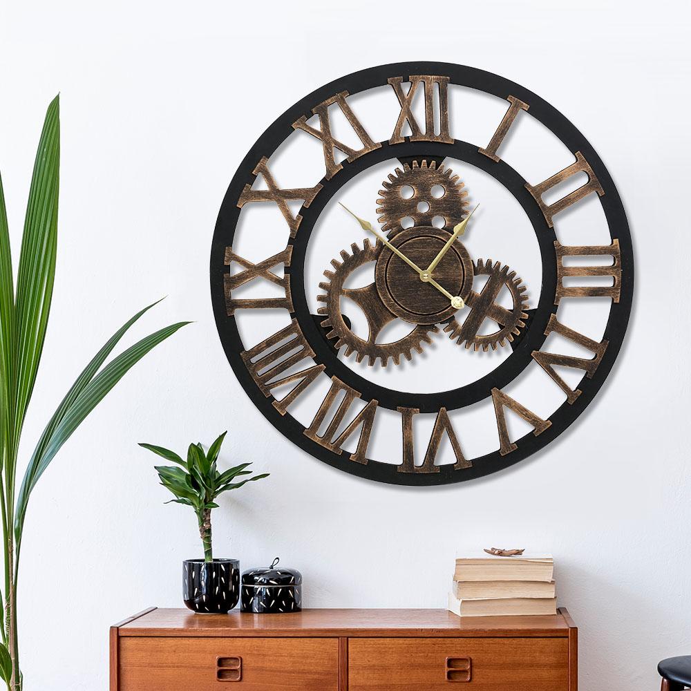 Artiss 60CM Wall Clock featuring a vintage steampunk design with large cogwheels and 3D Roman numerals, perfect for home decor.