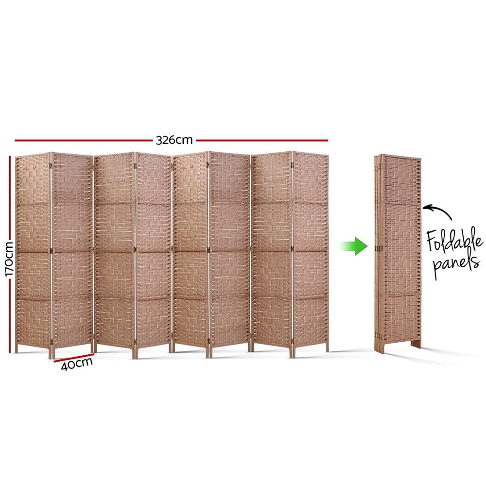 Artiss 8 Panel Room Divider made of solid New Zealand wood and hand-woven rattan, showcasing an elegant design for privacy and decoration.