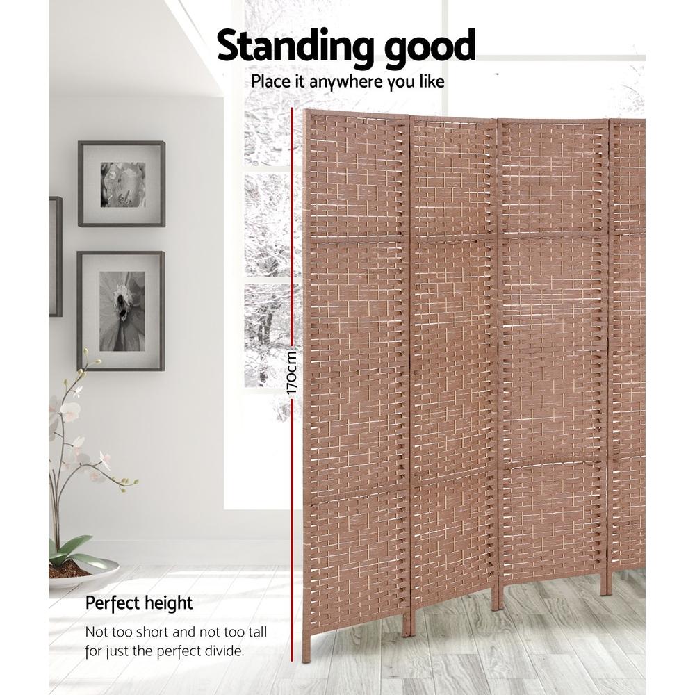 Artiss 8 Panel Room Divider made of solid New Zealand wood and hand-woven rattan, showcasing an elegant design for privacy and decoration.