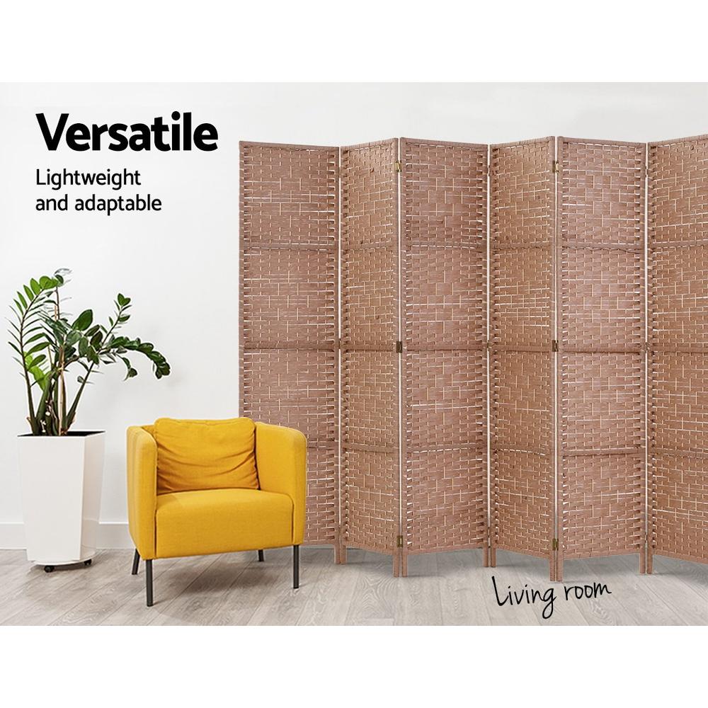 Artiss 8 Panel Room Divider made of solid New Zealand wood and hand-woven rattan, showcasing an elegant design for privacy and decoration.