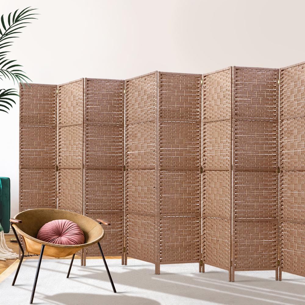 Artiss 8 Panel Room Divider made of solid New Zealand wood and hand-woven rattan, showcasing an elegant design for privacy and decoration.