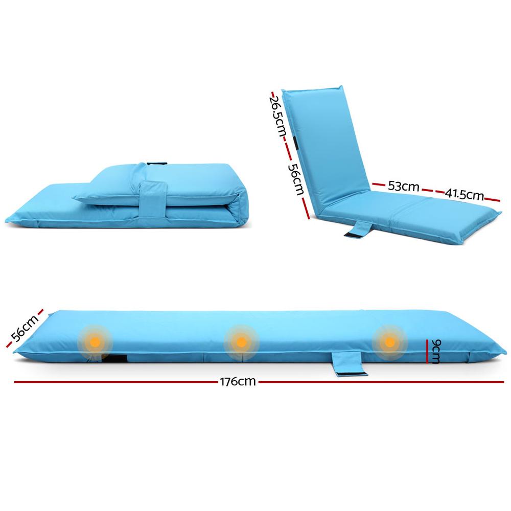 Artiss Adjustable Beach Sun Pool Lounger in blue, showcasing its adjustable features and durable fabric.