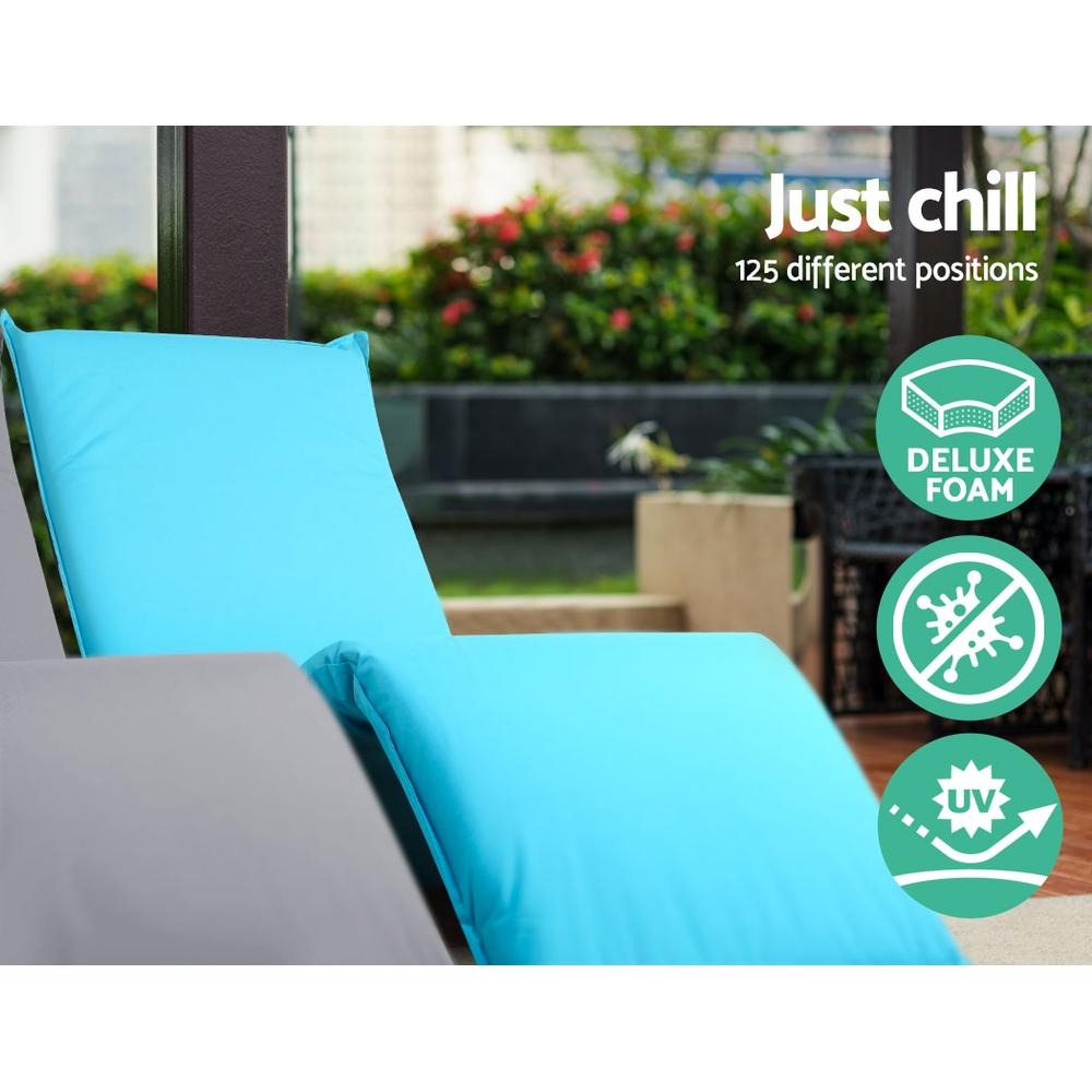 Artiss Adjustable Beach Sun Pool Lounger in blue, showcasing its adjustable features and durable fabric.