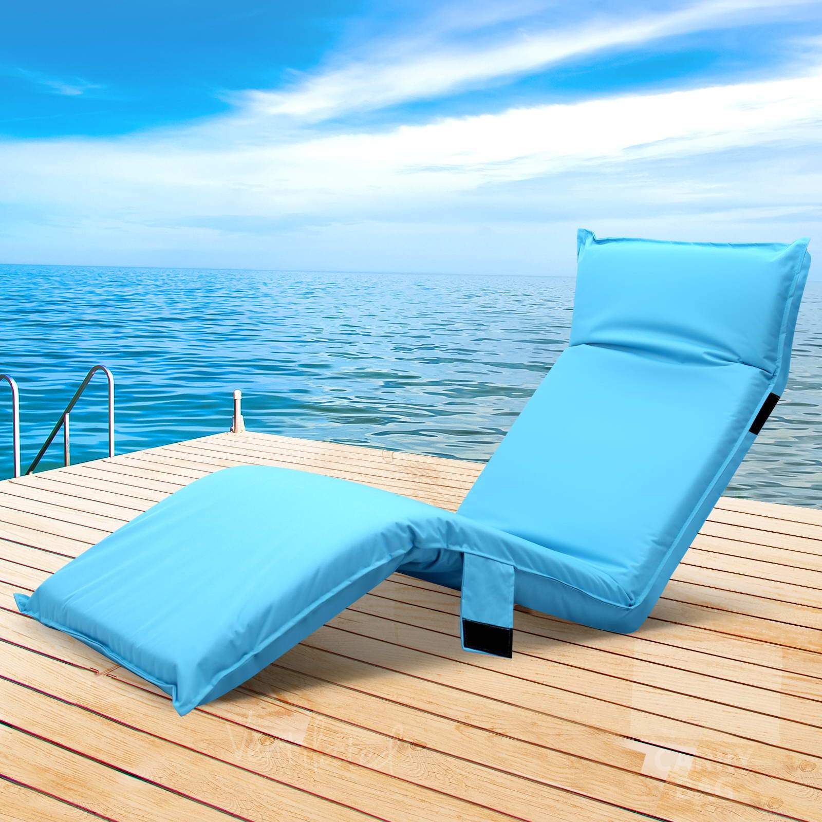 Artiss Adjustable Beach Sun Pool Lounger in blue, showcasing its adjustable features and durable fabric.