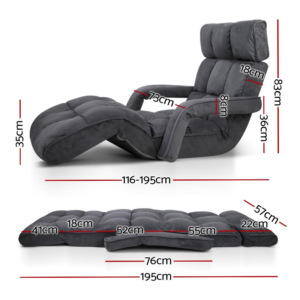 Artiss Adjustable Lounger with Arms in Charcoal, showcasing its plush fabric and adjustable design for comfort.