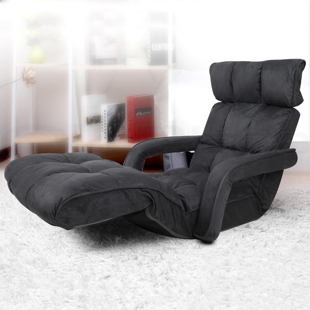 Artiss Adjustable Lounger with Arms in Charcoal, showcasing its plush fabric and adjustable design for comfort.